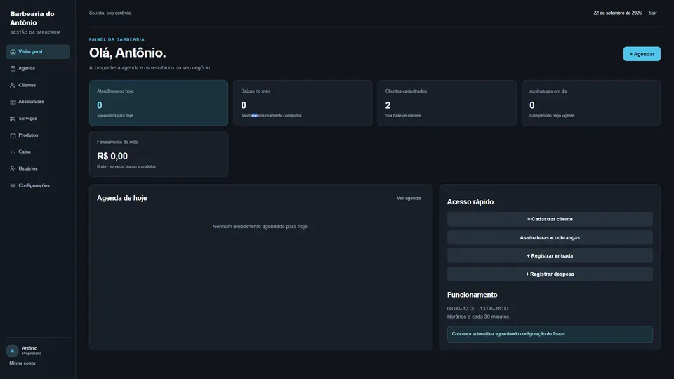 Tela real: Gestão para Barbearias